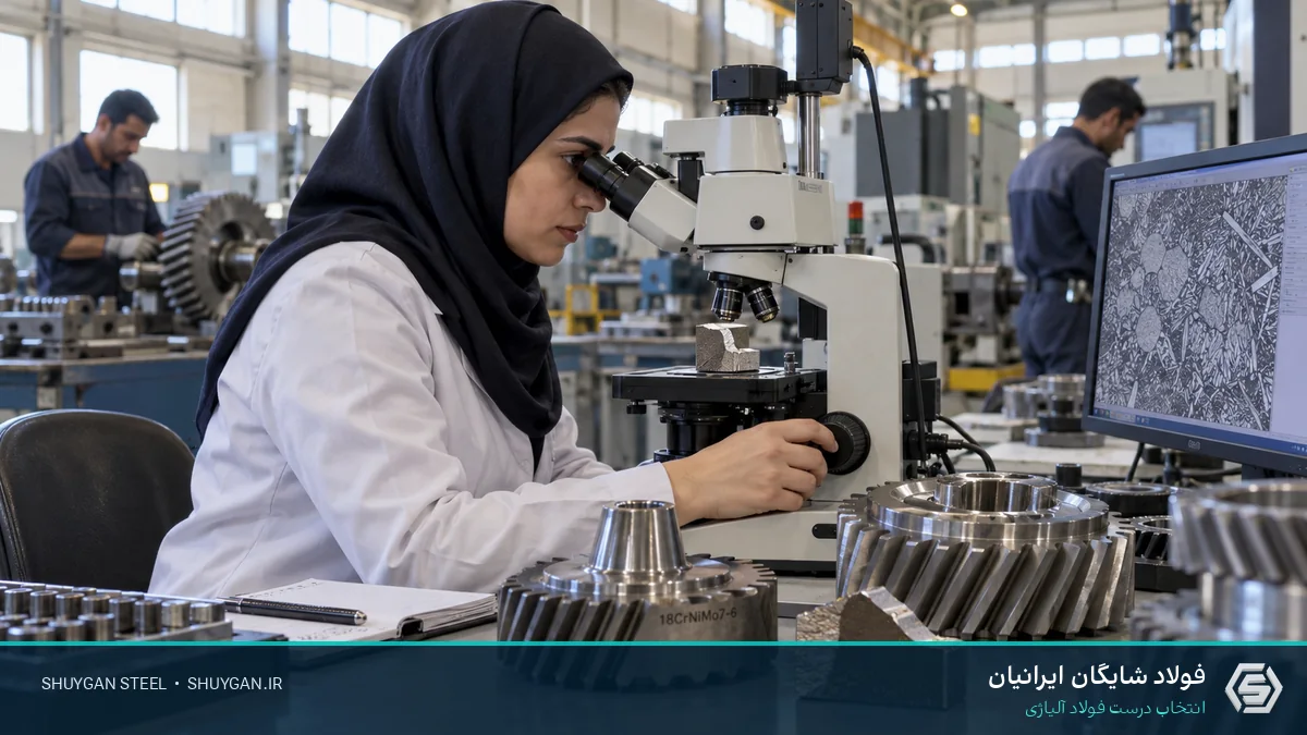 مشهد صناعي إيراني يوضح الأوستنيت المتبقي في فولاذ الكربنة