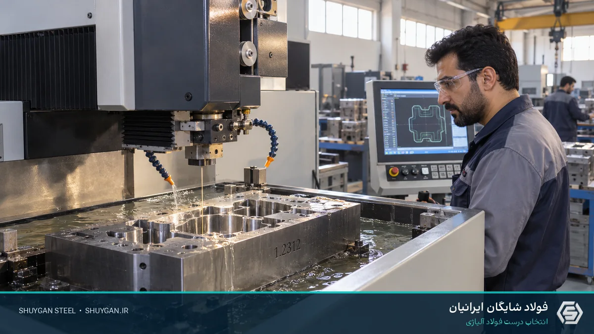 Iranian industrial steel scene illustrating 1.2312 EDM microcracks
