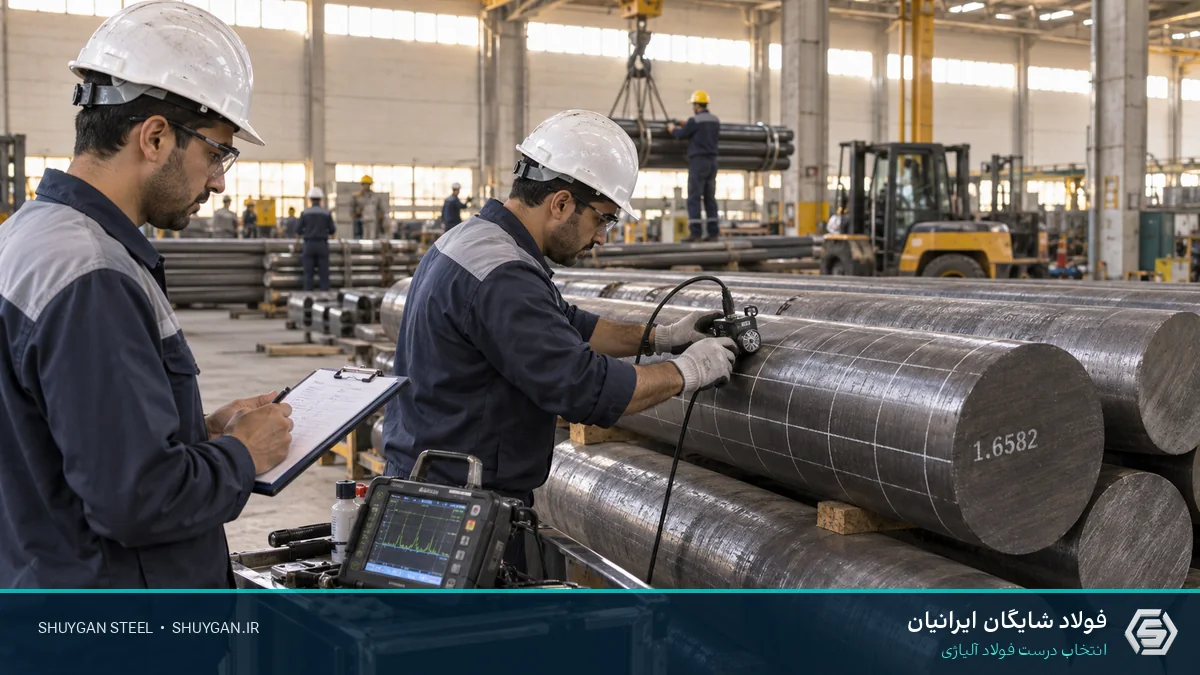 Iranian industrial steel scene illustrating ultrasonic testing alloy steel bars