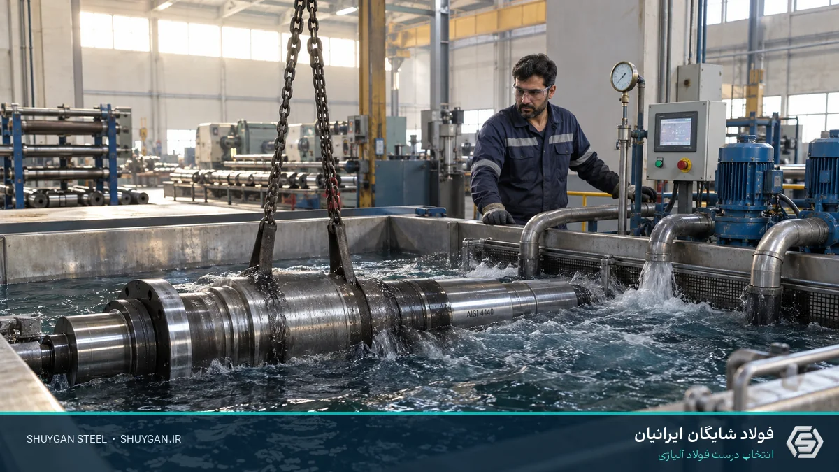صحنه صنعتی ایرانی مرتبط با کوئنچ روغن و کنترل مقاطع فولادی